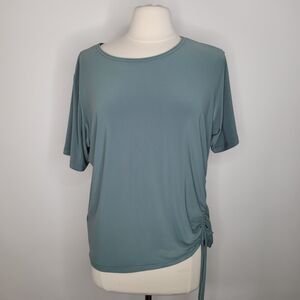 SYMPLI Cactus Green Boxy Tie Top Size 10 Ruched Crew Neck Lightweight Canada